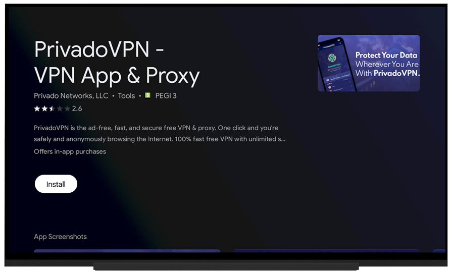 Image of the PrivadoVPN AndroidTV download page.