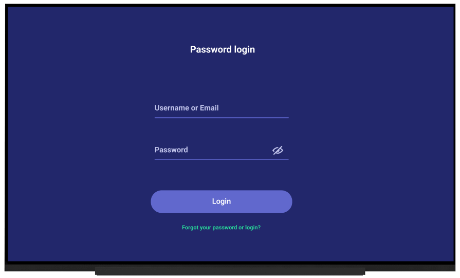 Image of the PrivadoVPN app screen that allows users to Log in. There is a field for Username and Password, as well as a Login button.