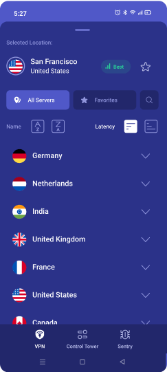 Image of the PrivadoVPN app that shows some of the servers that users can choose from.