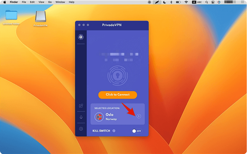 Image of the PrivadoVPN app with a server showing that it is ready to connect to a server in Oslo.