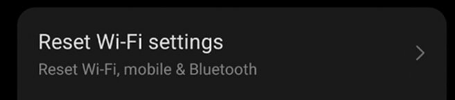 A closeup of the Reset Wi-Fi settings submenu in the Android Settings